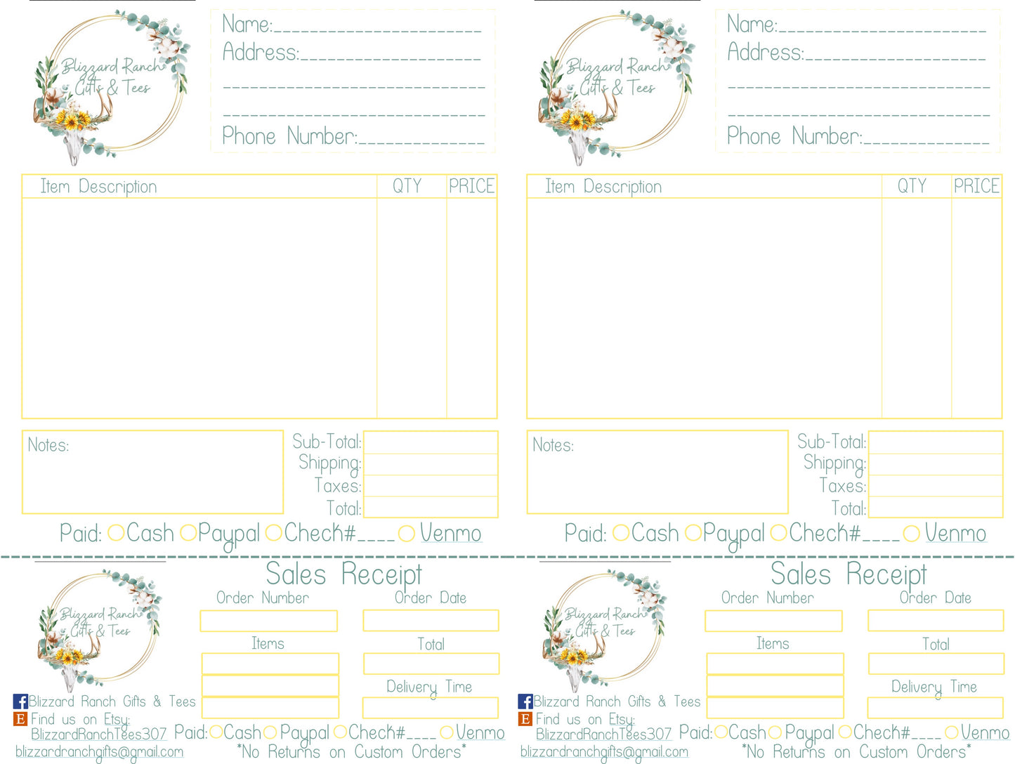 Custom Order Forms Printable Download