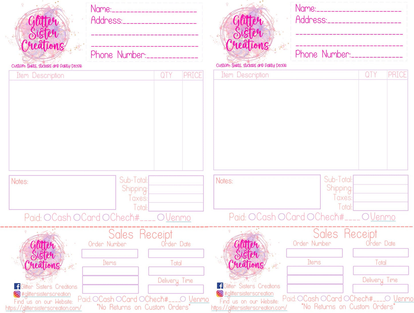 Custom Order Forms Printable Download